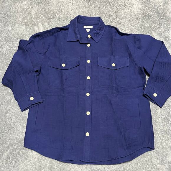 Madewell Tops - Madewell Shirt Jacket Womens Large Oversized Button Up Blue Gauze Cotton NN969